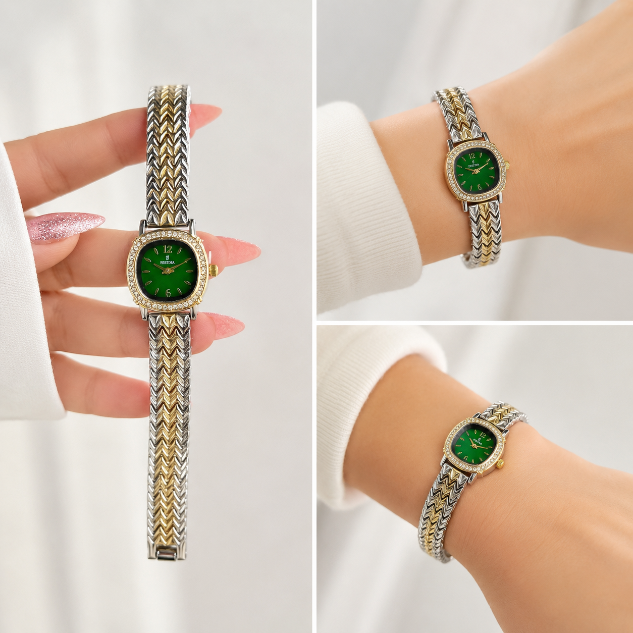 Festina Emerald Green Crystal Chevron Watch