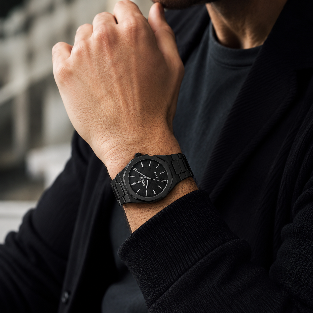Audemars Piguet Royal Oak Black Steel Watch - Black Dial