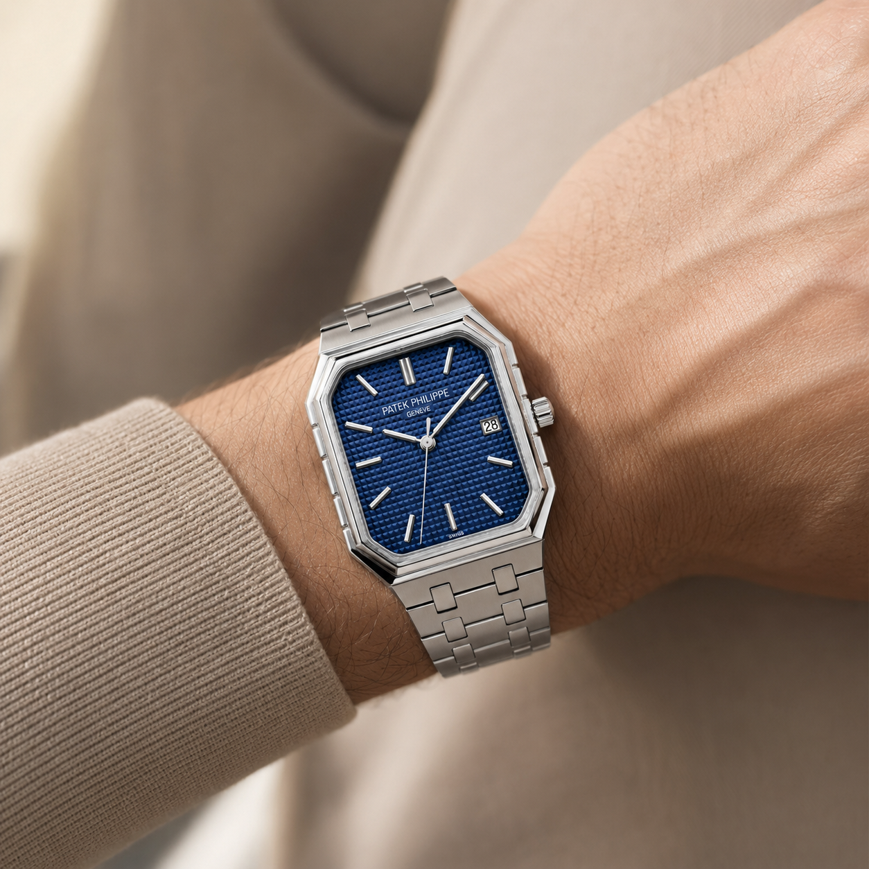 Patek Philippe Inspired Square Steel Watch – Blue Dial