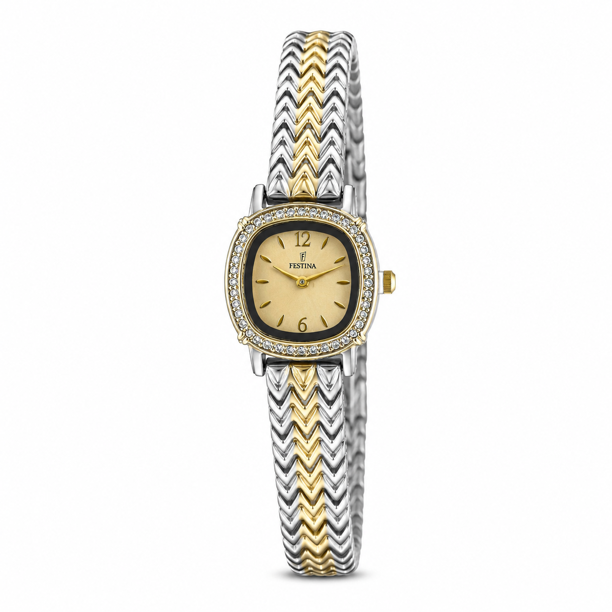 Festina Gold Dial Crystal Chevron Watch