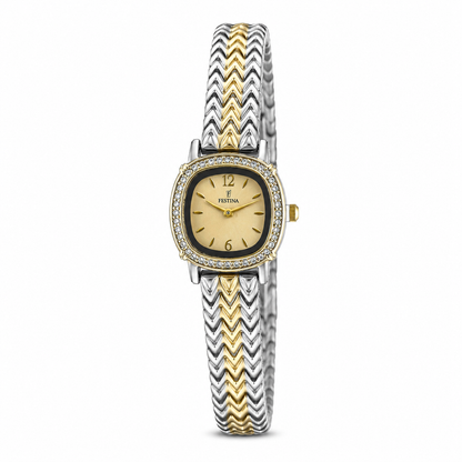 Festina Gold Dial Crystal Chevron Watch