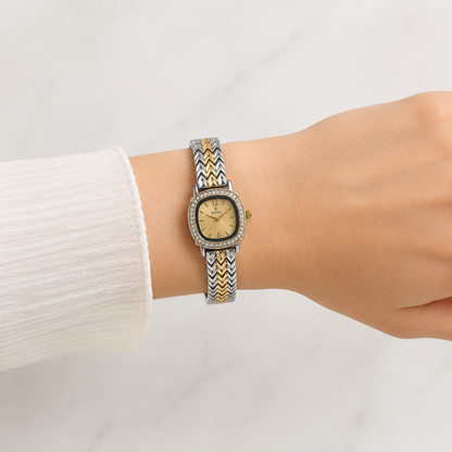 Festina Gold Dial Crystal Chevron Watch
