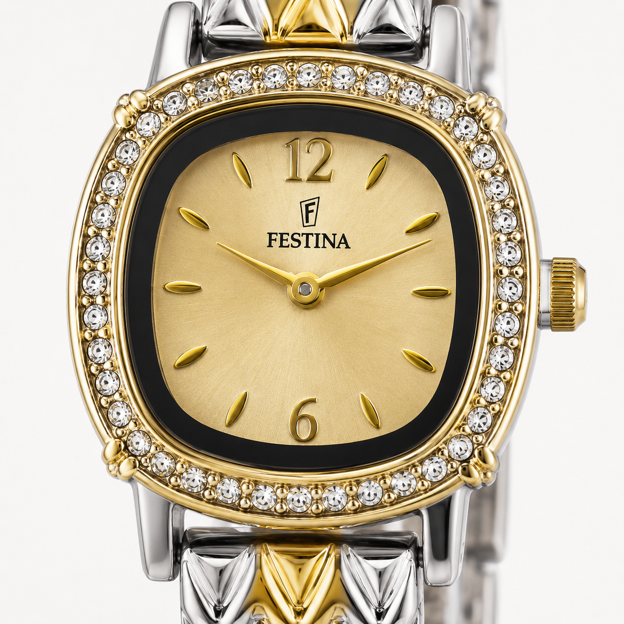Festina Gold Dial Crystal Chevron Watch