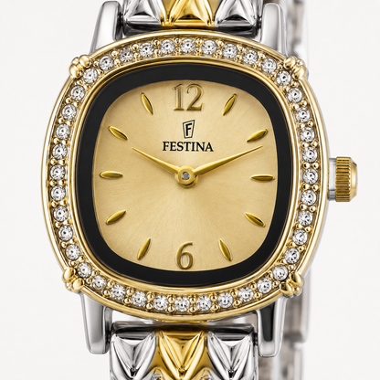 Festina Gold Dial Crystal Chevron Watch