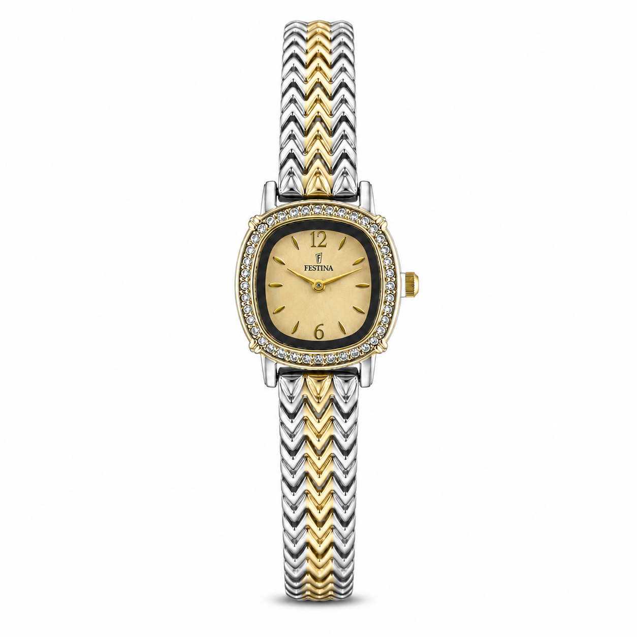 Festina Gold Dial Crystal Chevron Watch