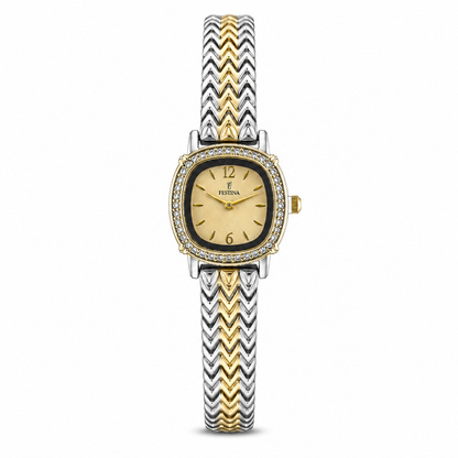 Festina Gold Dial Crystal Chevron Watch