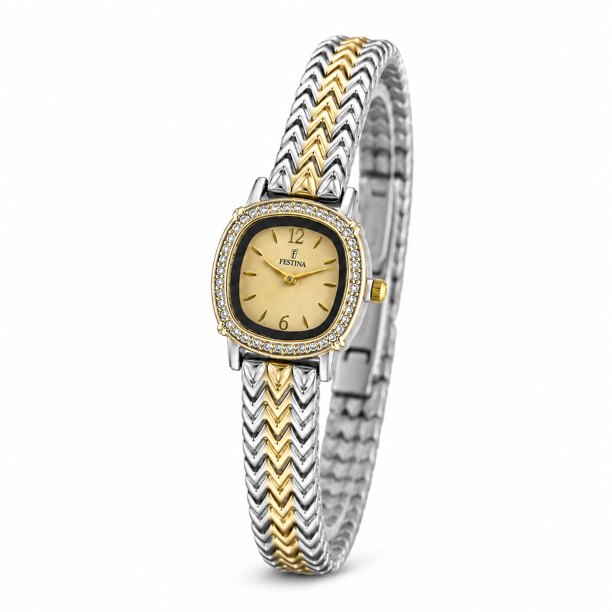 Festina Gold Dial Crystal Chevron Watch