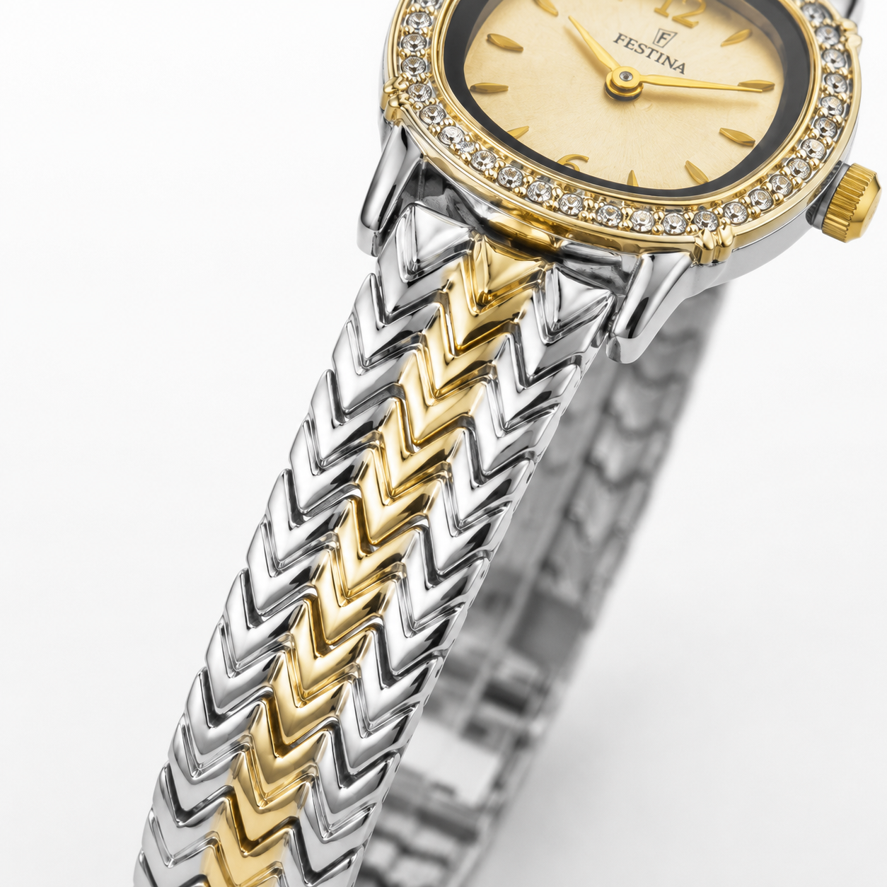 Festina Gold Dial Crystal Chevron Watch