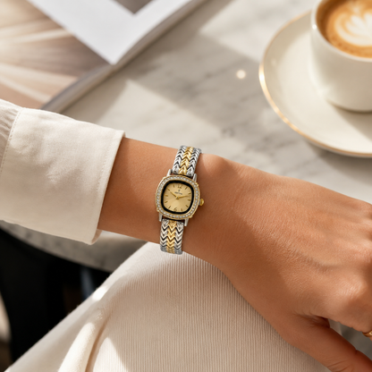 Festina Gold Dial Crystal Chevron Watch