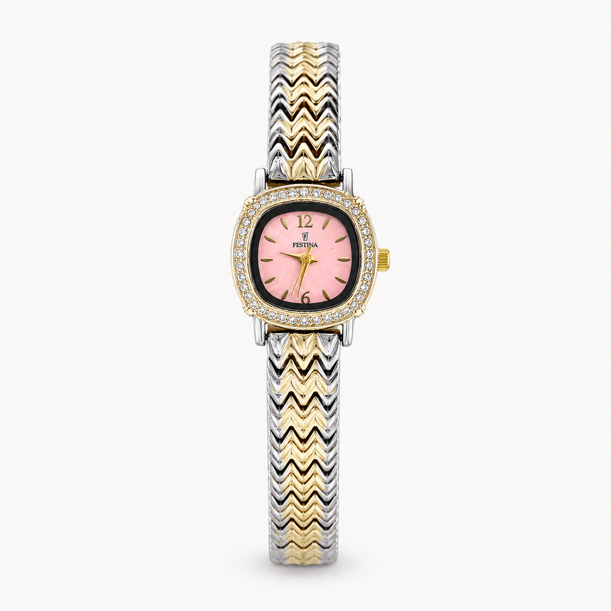 Festina Pink Dial Crystal Chevron Watch