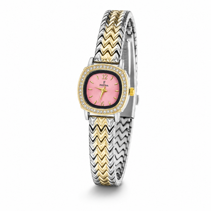 Festina Pink Dial Crystal Chevron Watch