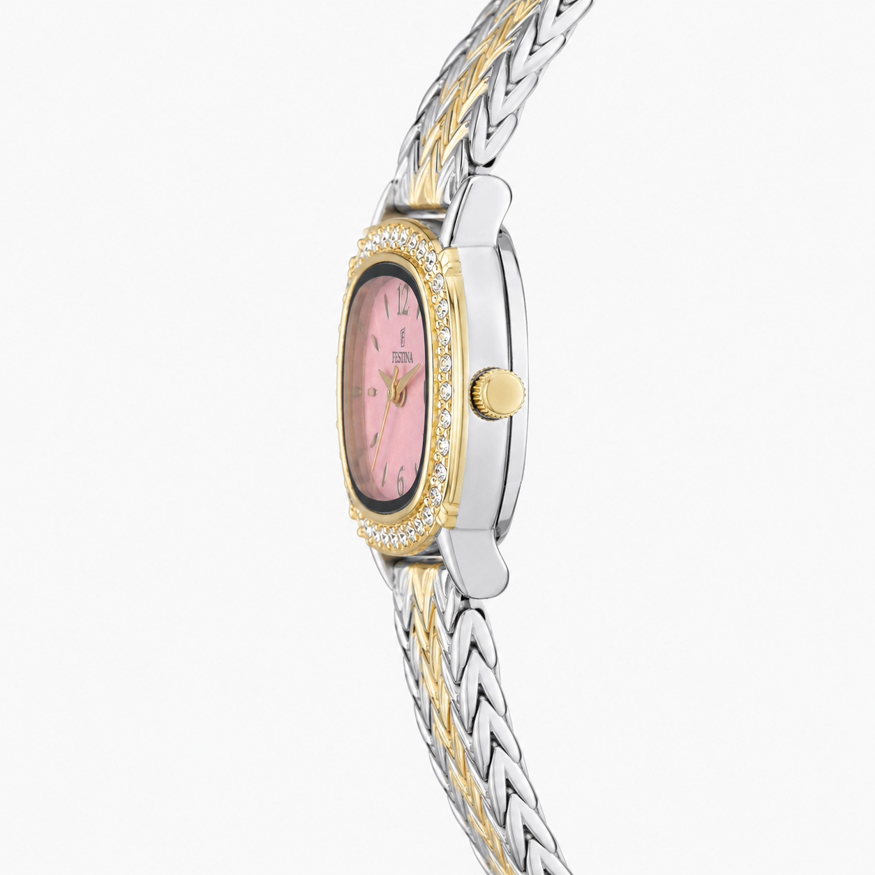 Festina Pink Dial Crystal Chevron Watch