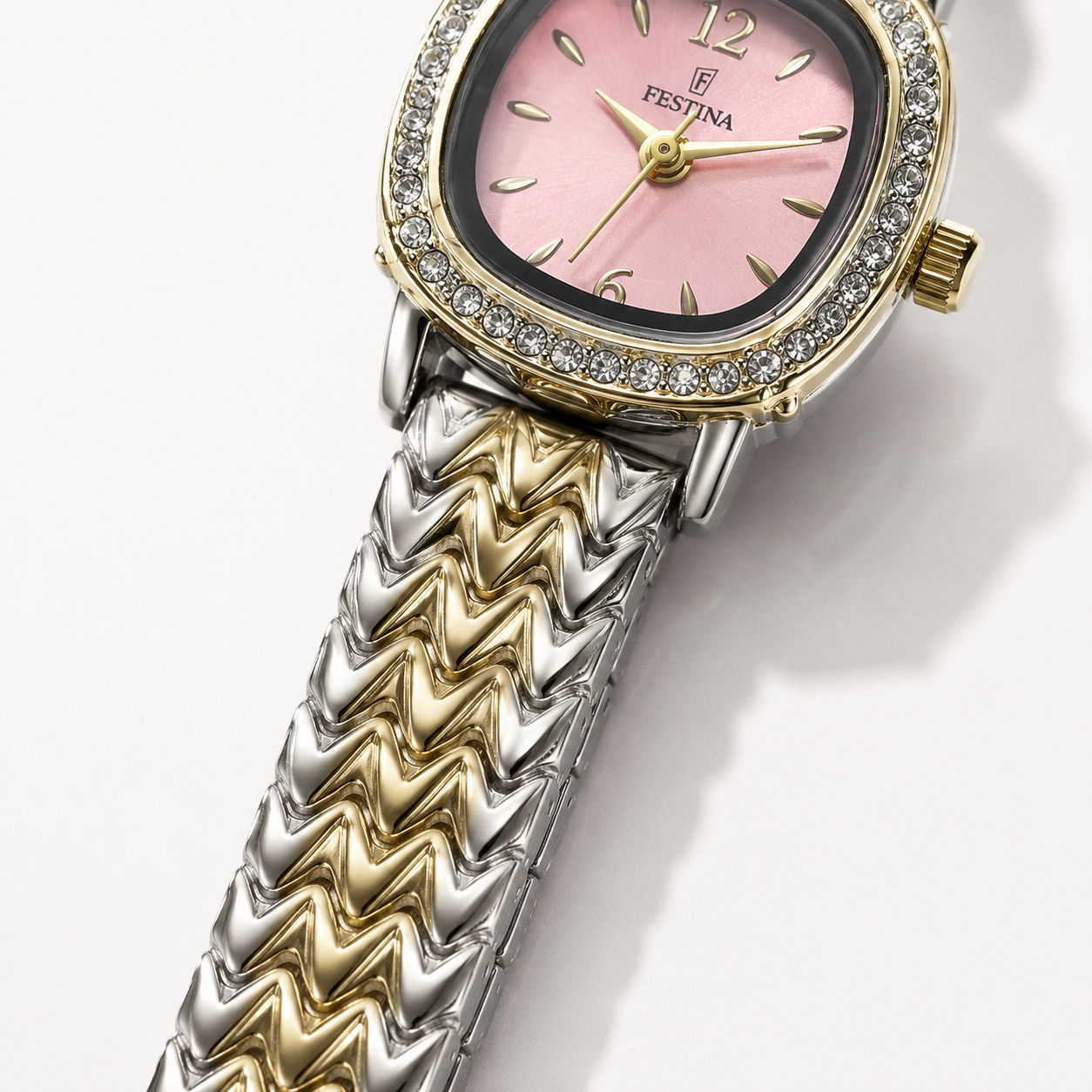 Festina Pink Dial Crystal Chevron Watch