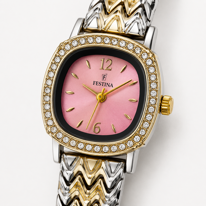 Festina Pink Dial Crystal Chevron Watch