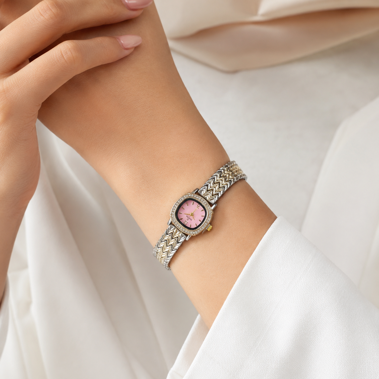Festina Pink Dial Crystal Chevron Watch