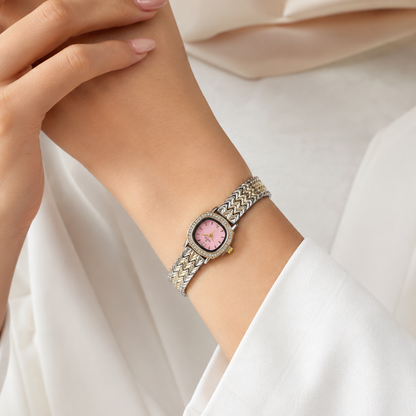 Festina Pink Dial Crystal Chevron Watch