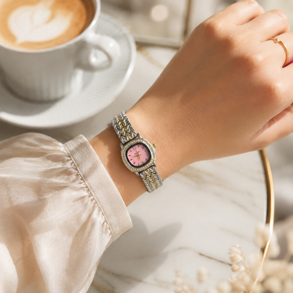 Festina Pink Dial Crystal Chevron Watch