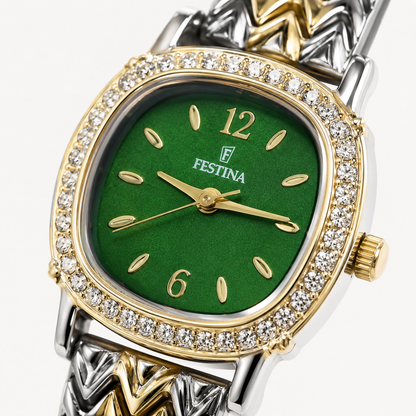Festina Emerald Green Crystal Chevron Watch
