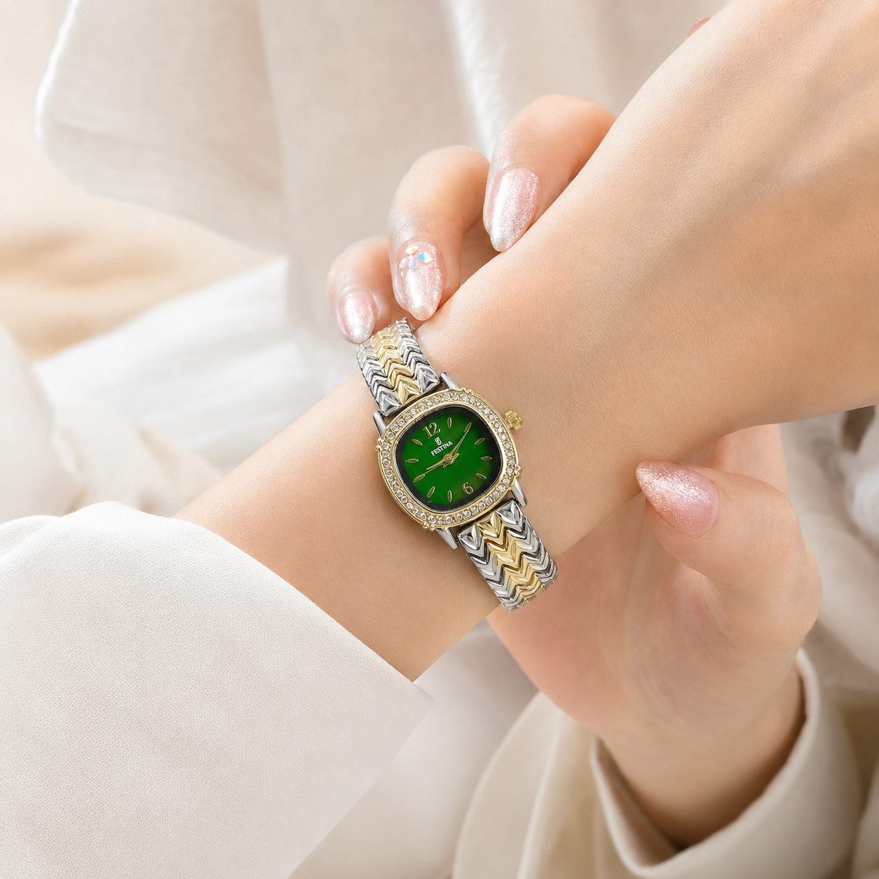 Festina Emerald Green Crystal Chevron Watch