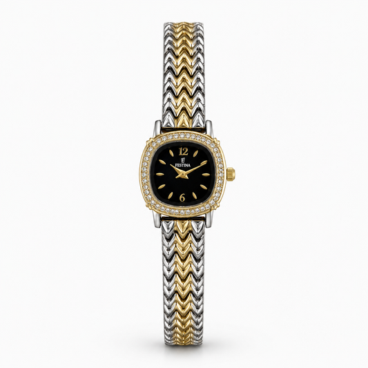 Festina Black Dial Crystal Chevron Watch