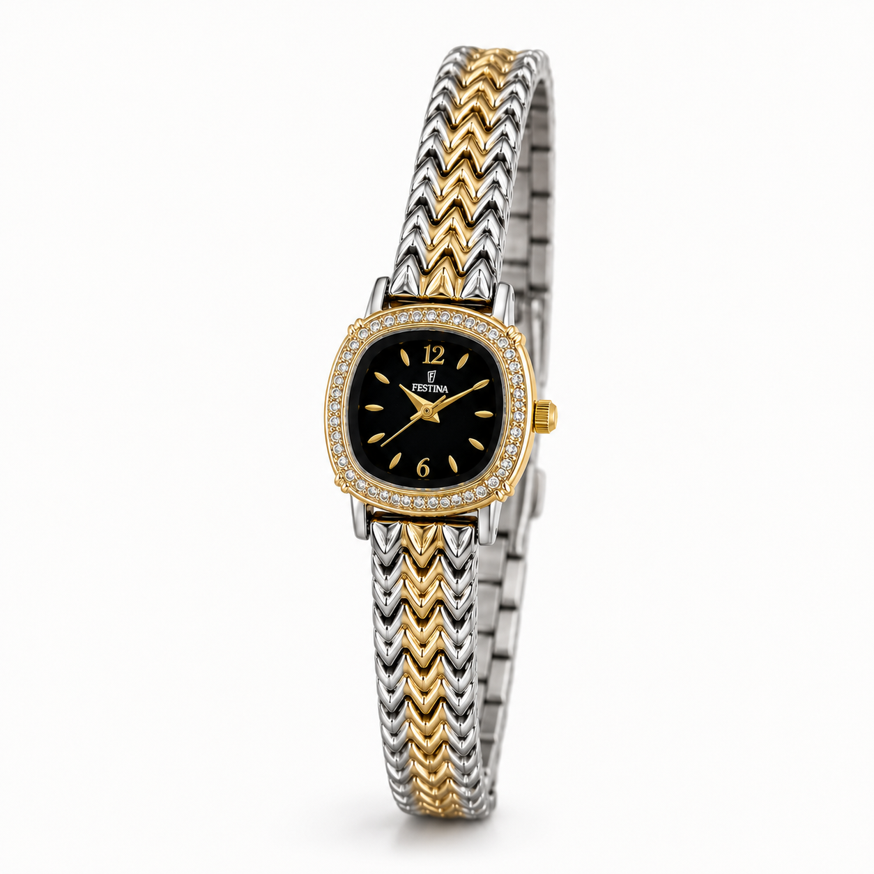 Festina Black Dial Crystal Chevron Watch