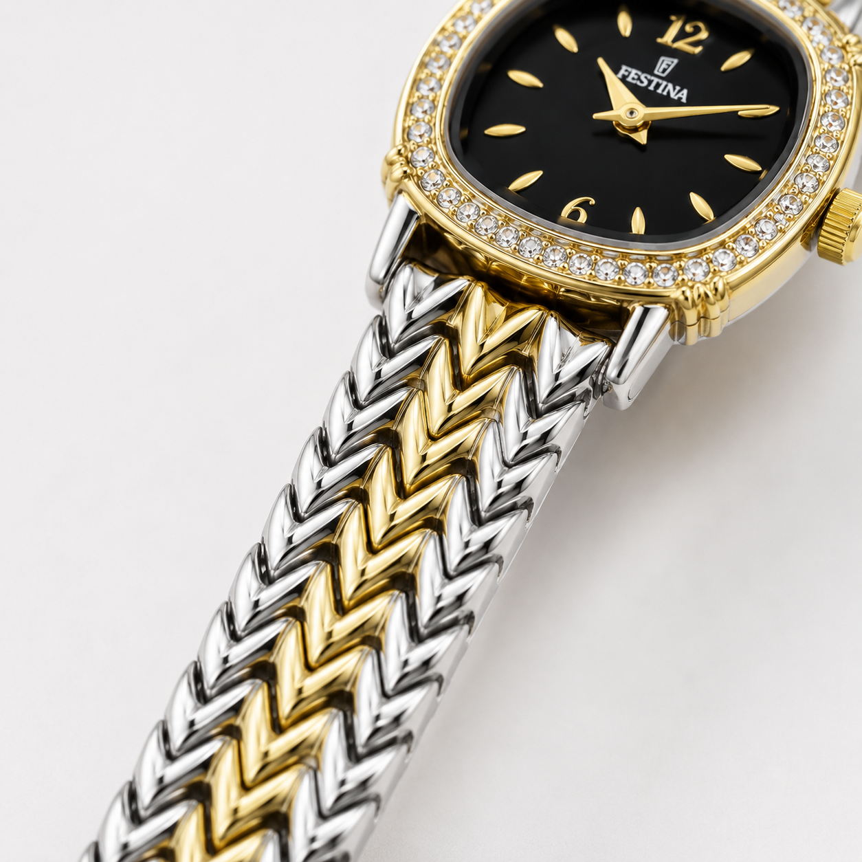Festina Black Dial Crystal Chevron Watch