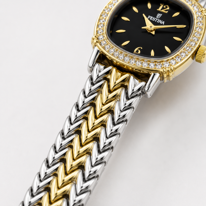 Festina Black Dial Crystal Chevron Watch