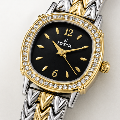 Festina Black Dial Crystal Chevron Watch