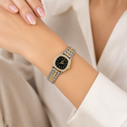 Festina Black Dial Crystal Chevron Watch