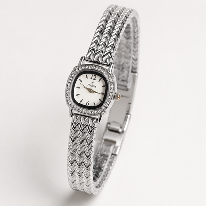 Festina Silver-Tone Crystal Chevron Bracelet Watch – White Dial