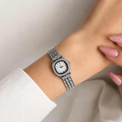 Festina Silver-Tone Crystal Chevron Bracelet Watch – White Dial