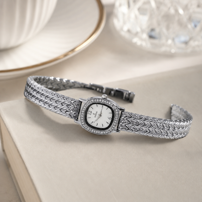 Festina Silver-Tone Crystal Chevron Bracelet Watch – White Dial