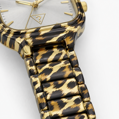 Guess Women's Leopard Print Gold-Tone Analog Watch