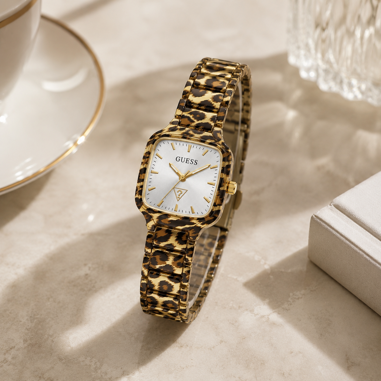 Guess Women's Leopard Print Gold-Tone Analog Watch