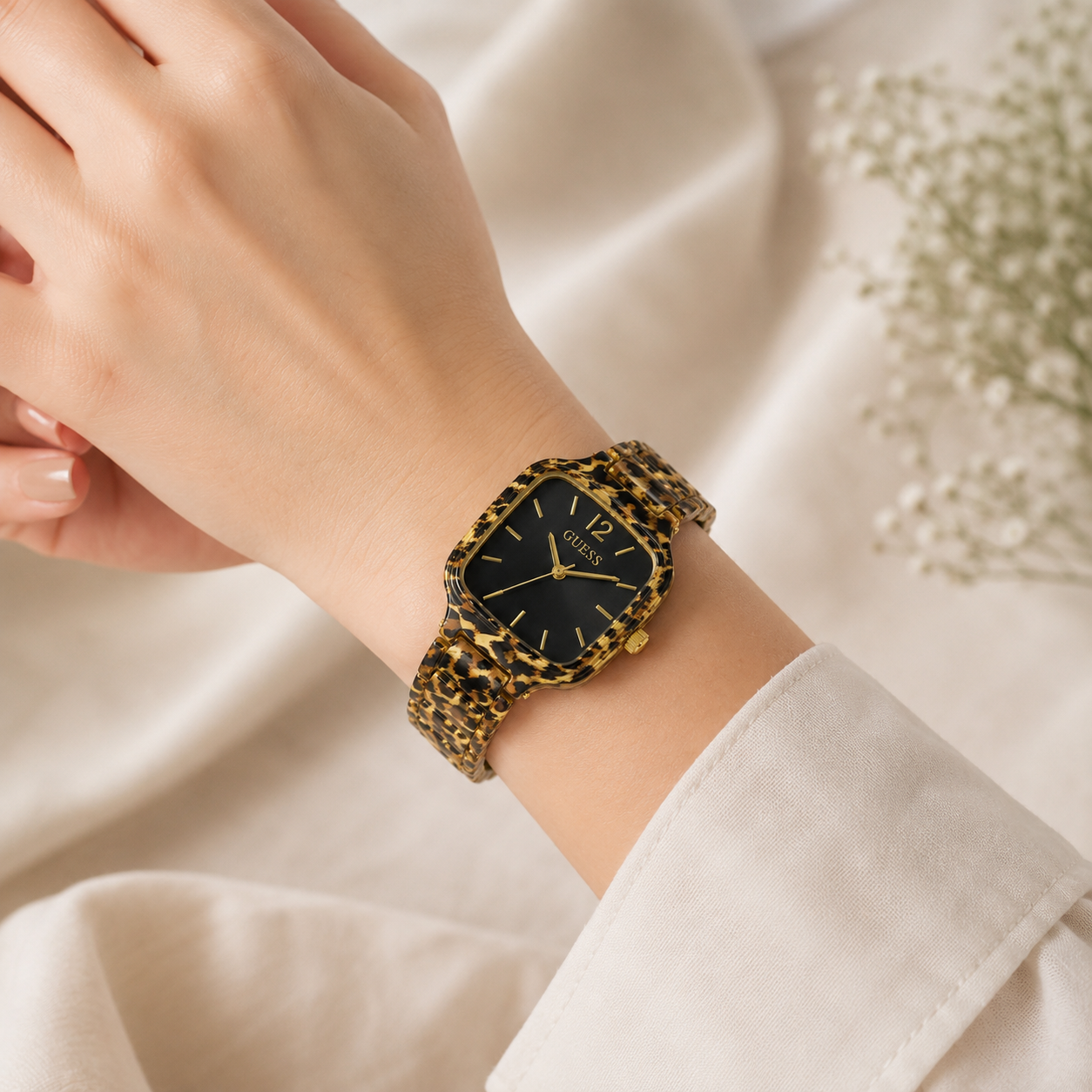 Guess Women's Leopard Print Black Dial
