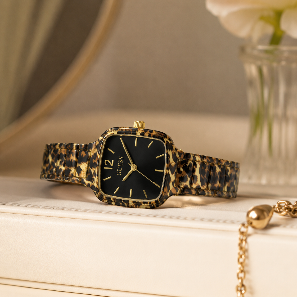 Guess Women's Leopard Print Black Dial