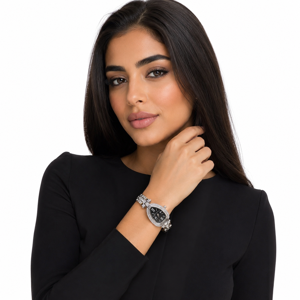 Noir Crystal Oval Silver Watch
