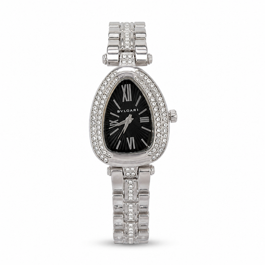 Noir Crystal Oval Silver Watch