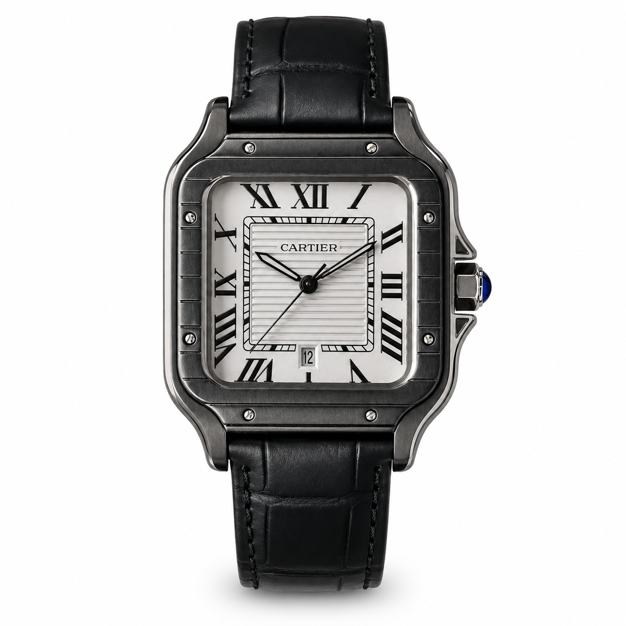 Cartier Santos Black Leather Watch