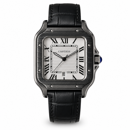 Cartier Santos Black Leather Watch