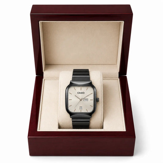 Casio Classic Square Analog Watch - Black - Champaign Dial