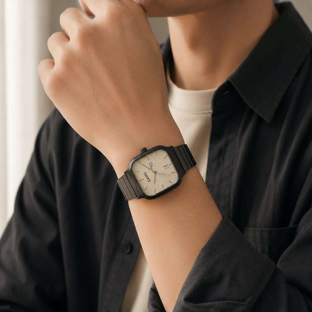 Casio Classic Square Analog Watch - Black - Champaign Dial