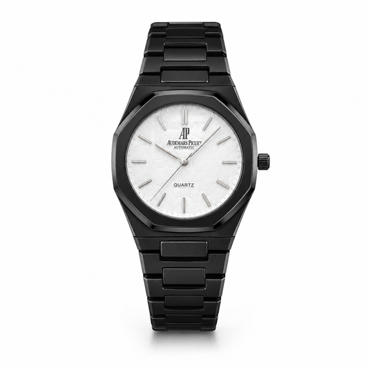 Audemars Piguet Royal Oak Black Steel Watch - White Dial