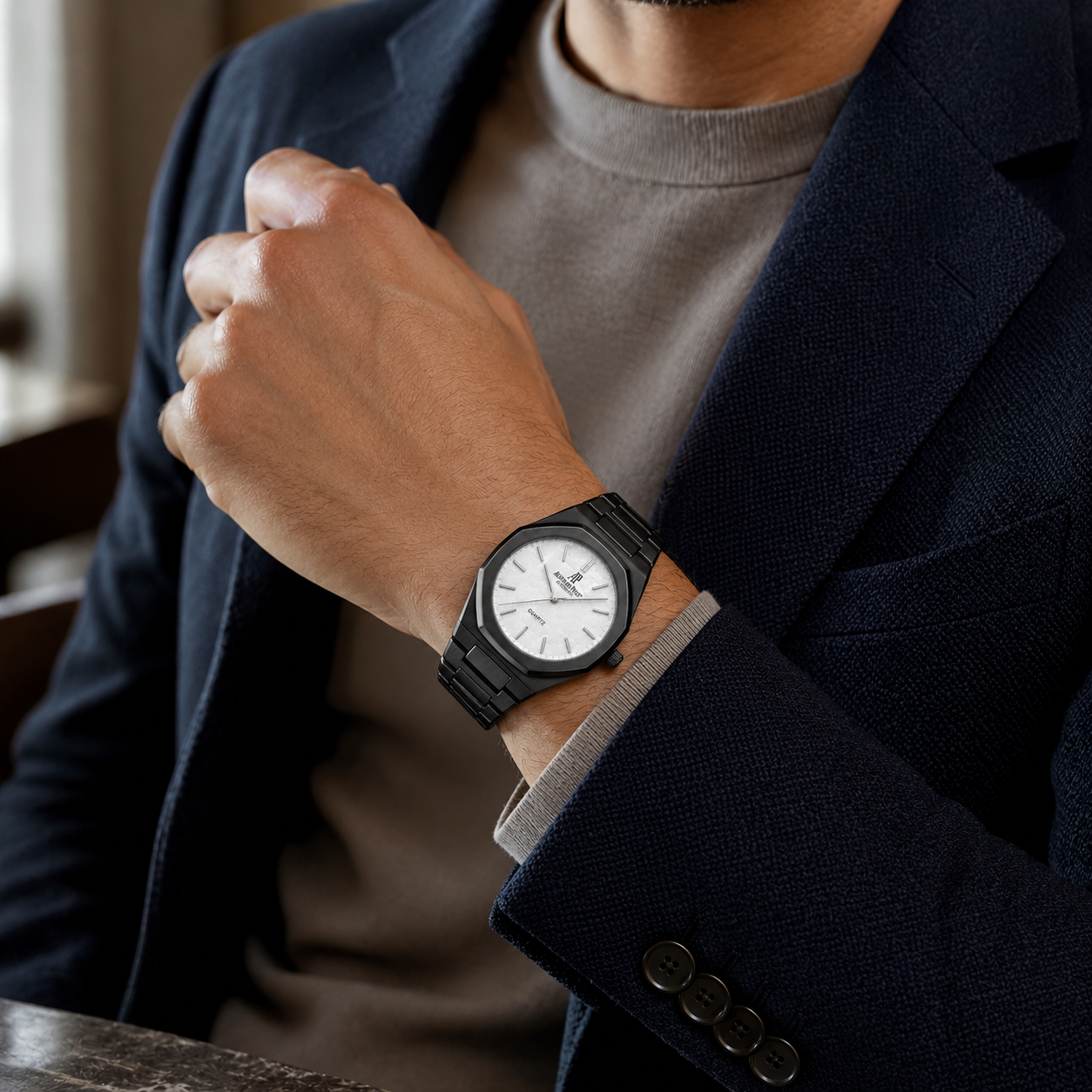 Audemars Piguet Royal Oak Black Steel Watch - White Dial