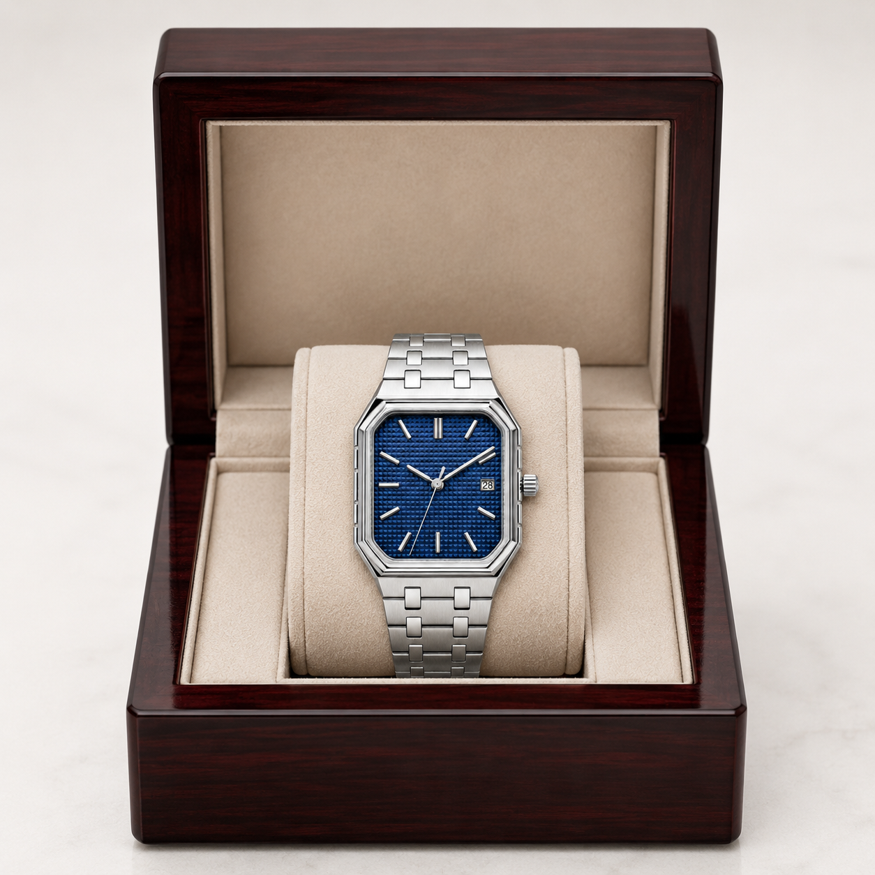 Patek Philippe Inspired Square Steel Watch – Blue Dial