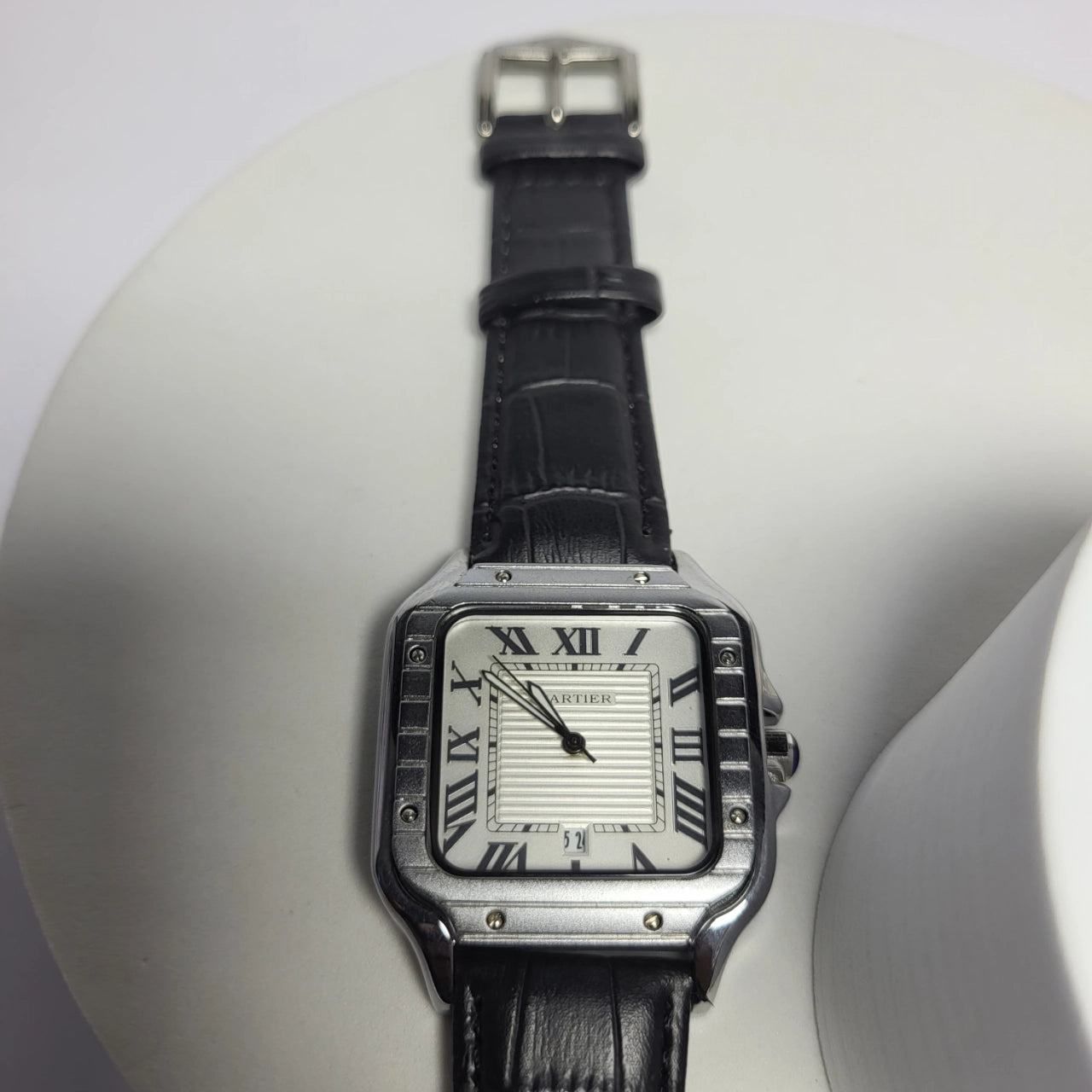 Cartier Santos Black Leather Watch