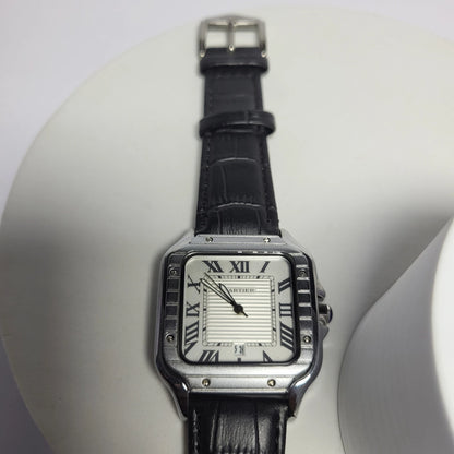 Cartier Santos Black Leather Watch