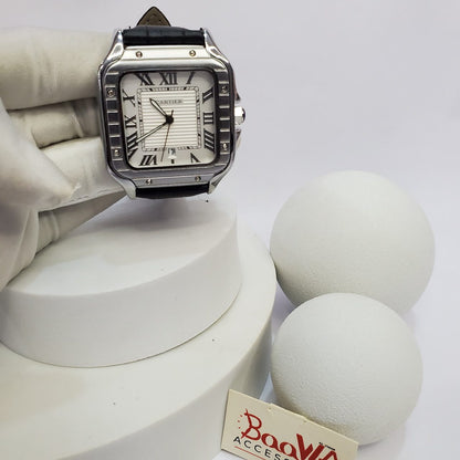 Cartier Santos Black Leather Watch
